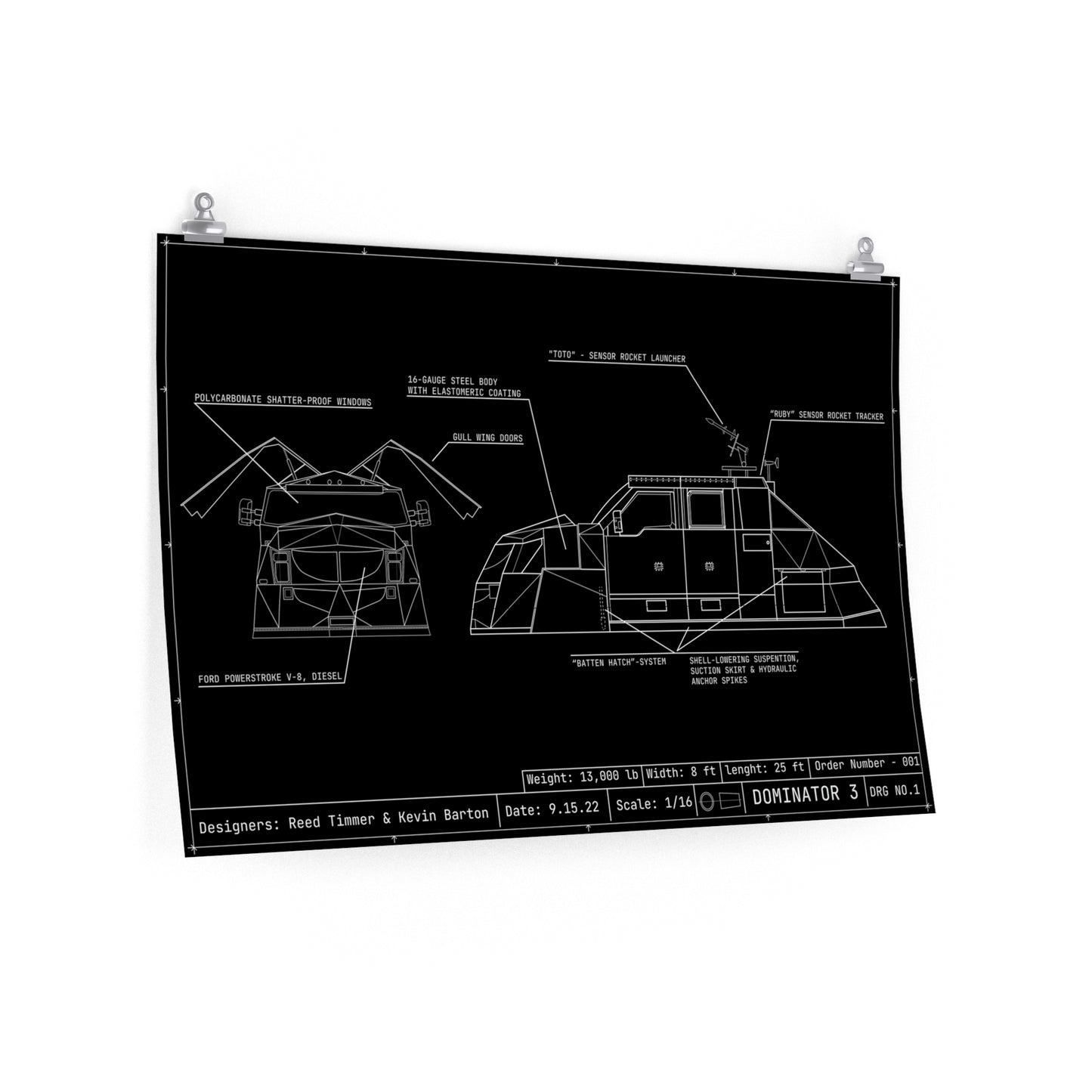 DOMINATOR 3 WIREFRAME POSTER - Never Stop Chasing