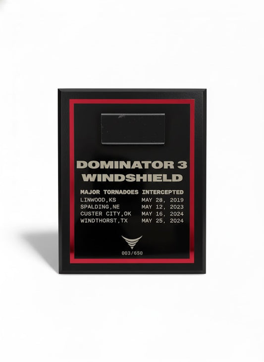 Collectible Dominator 3 Tornado Windshield Fragment Plaque, Limited Edition 10–650